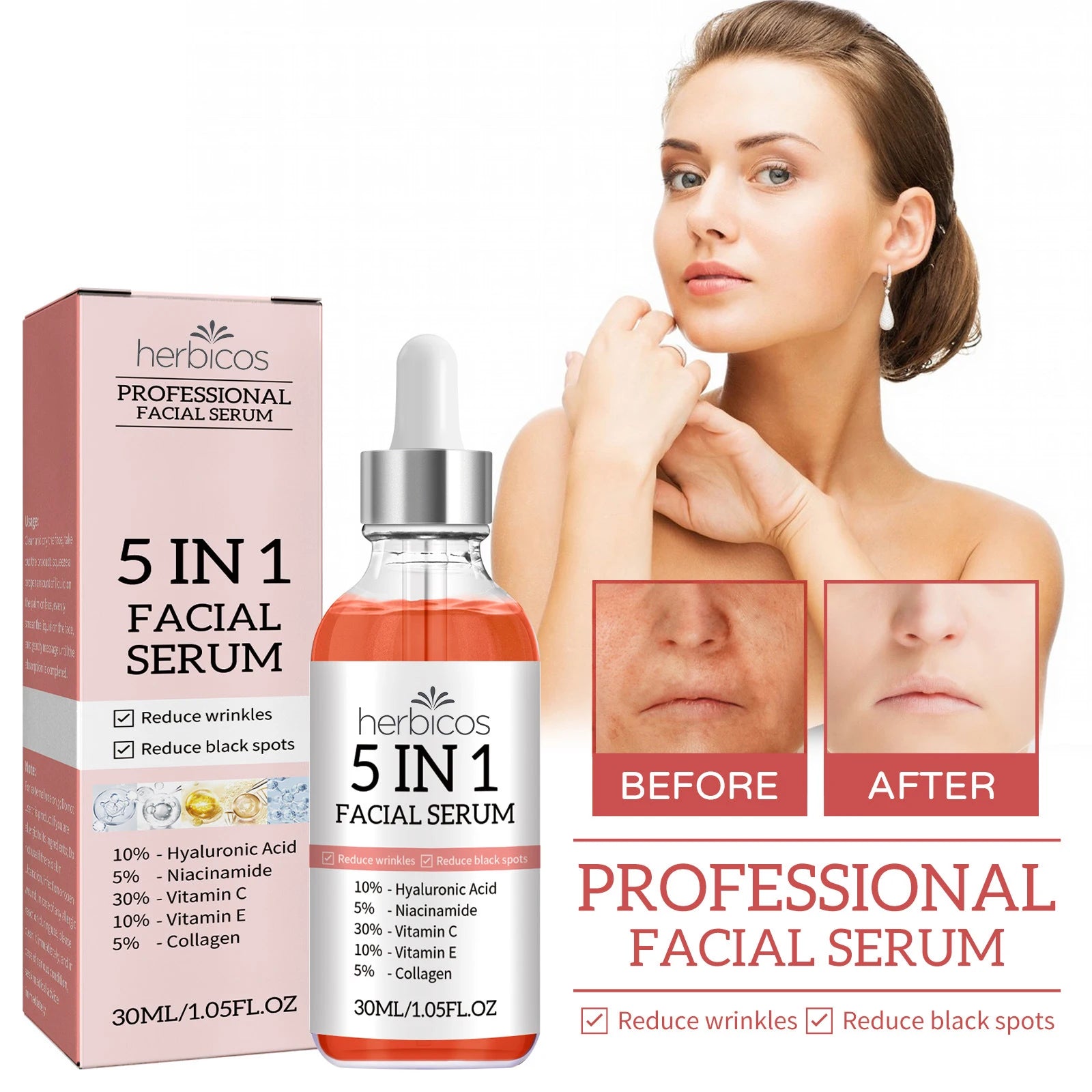 5 1 Facial Vitamin C for Serum 30ml Hyaluronic Acid Niacinamide Anti-Aging Anti-Wrinkle Moisturizing Face Body Serum