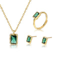 Daidan Zirconia Set Jewelry Rectangle Trendy Gold Plated Silver 925 Necklace and Earrings Green Jewelry Set