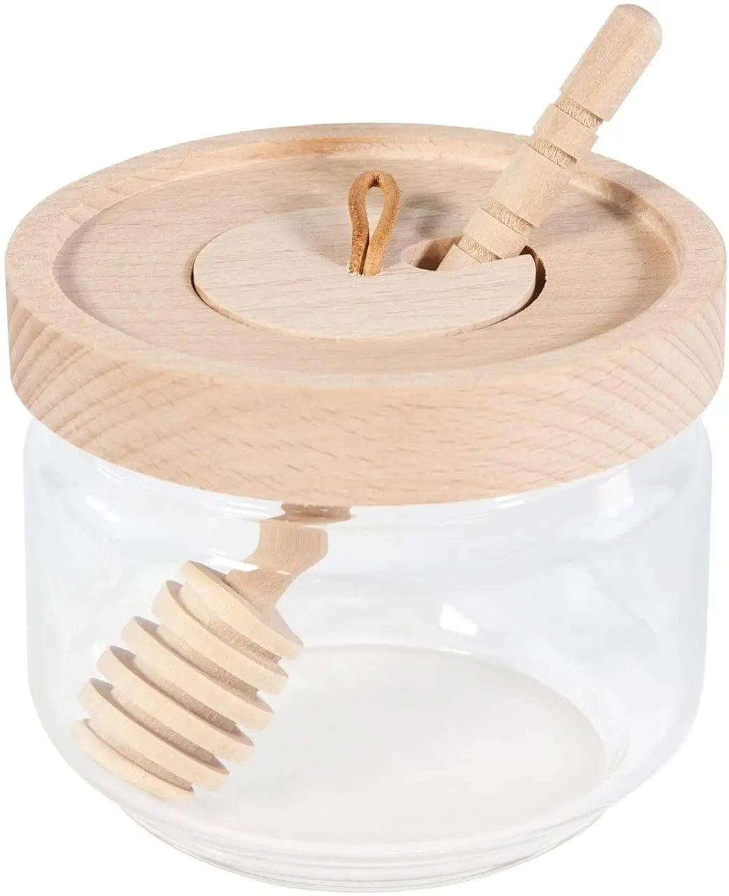 8 Ounces Acacia Wood Lid and Dipper Glass Honey Jar Container with Wooden Cover for Serving Condiments