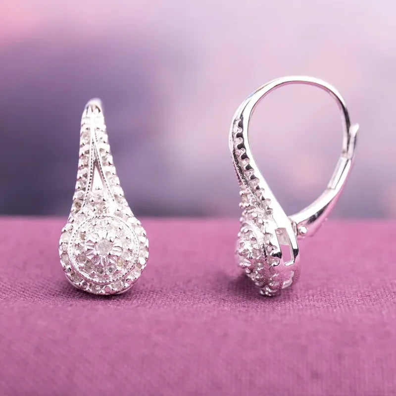 CAOSHI Korean Pave Cubic Zirconia Round Rhinestone Drop Earrings Silver Plated Micro Insert Cz Crystal Charm Hoop Earring Women