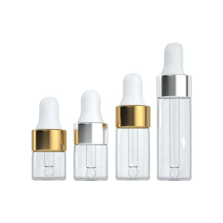 Wholesale Bulk Empty Mini Small 1ml 2ml 3ml 5ml Clear Glass Serum Essential Oil Travel Sample Dropper Vial for Sale