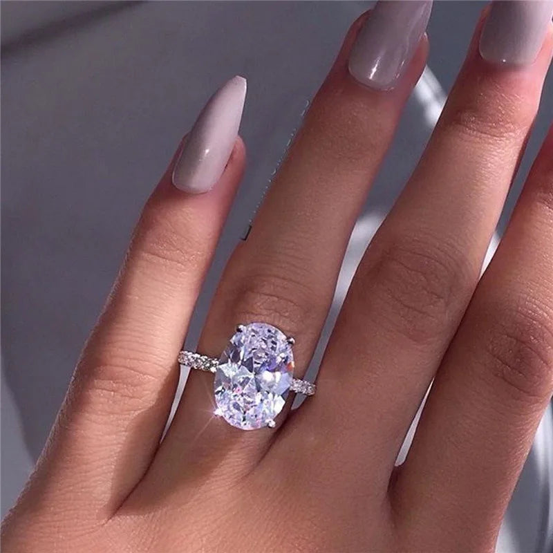 INS Fashion European and American Inlaid Zircon Oval Proposal Engagement Wedding Rings for Women
