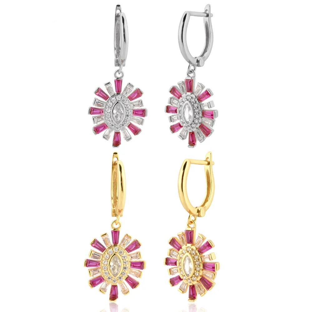 FUAMAY Aretes Sterling Silver 925 Colorful Zircon Earrings Flower Earrings for Women