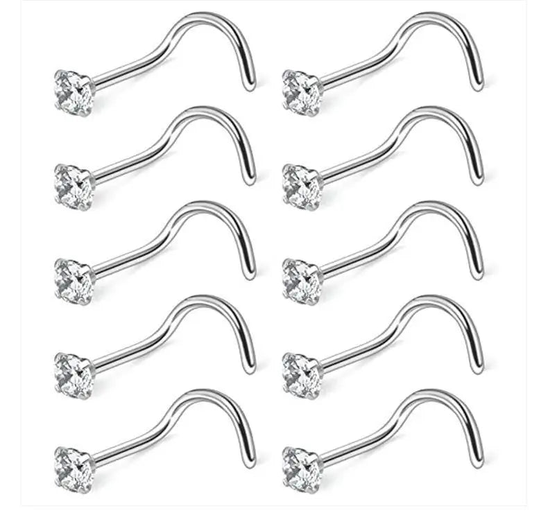 SC Wholesale Trendy Stainless Steel Nose Rings Hoops Body Piercing Rings Silver Cubic Zirconia Nose Rings for Girls