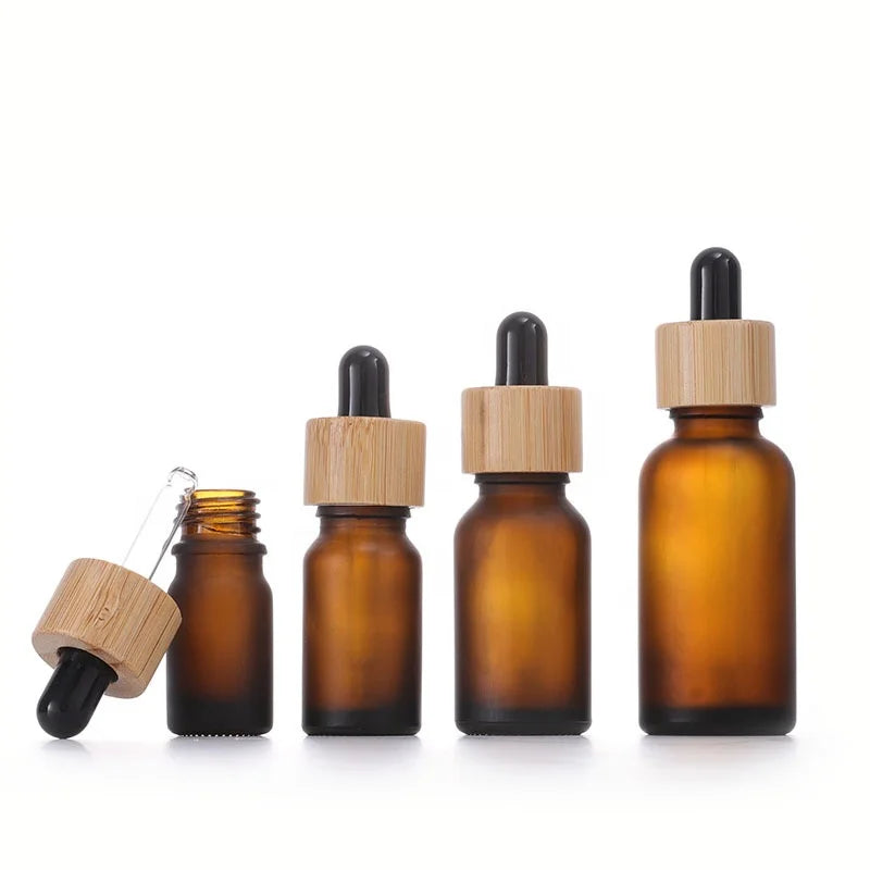 Wholesale Natural Skin Care 5ml 10ml 15ml 20ml 30ml 50ml 100ml Frosted Amber Glass Dropper Bottles for Essential Oil and Serum