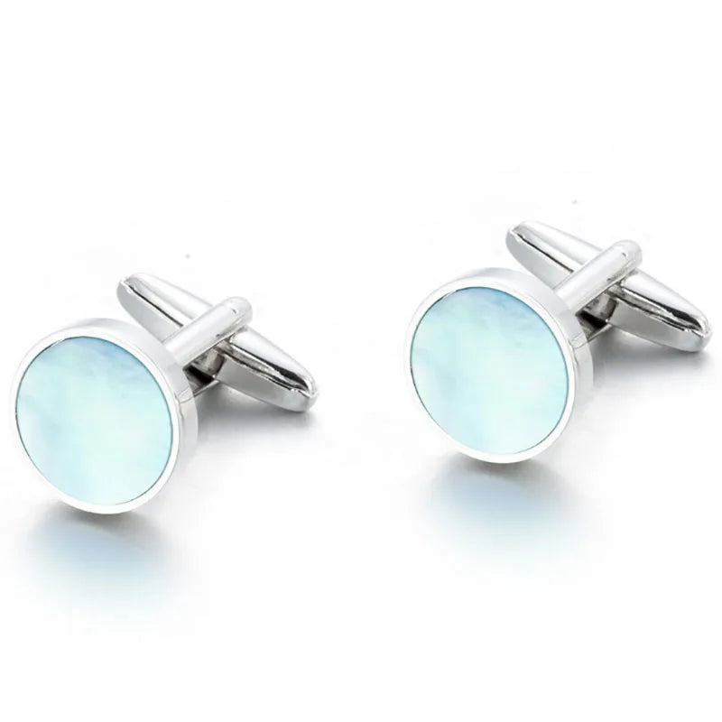 Fashion Blue Natural Shell Oval Tuxedo Cufflinks Studs New French Style Copper Cuff Links Men's Buttons Sleeve Pin Cuff Link