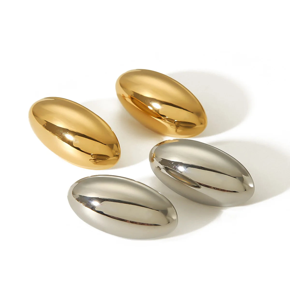 2024 New Design 18K Gold Geometric Oval Earrings Stainless Steel High Polish Big Smooth Chunky Geometric Stud Earring for Women