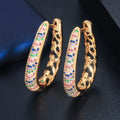 18k Gold Plated Round Circle Multi Color Green Cubic Zirconia Crystal Dangle Hoop Huggie Earrings for Women Jewelry Accessories