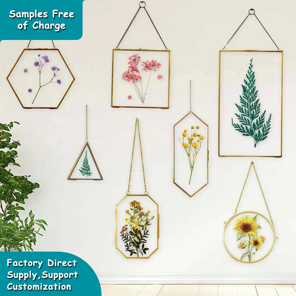 Customized with Your Design Customizable Double-Sided Hanging Glass Frame for Wall Decor with Pressed Dried Flowers Plants Pictures