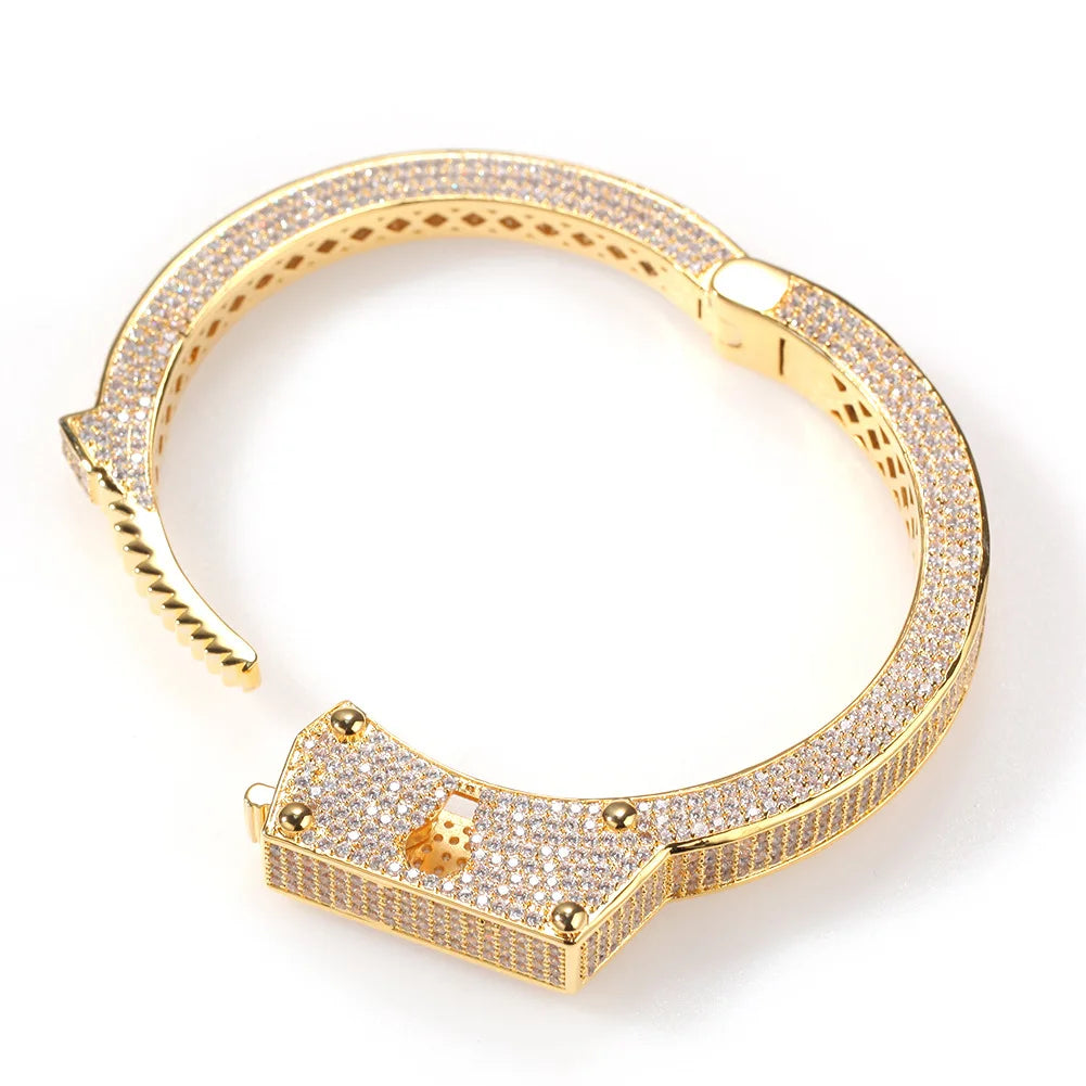 Fine Jewellery Bracelet Hiphop 14mm Gold Men's Punk Big Size Ice Out Prong Cubic Zircon Handcuff Couple Wristband Bangle