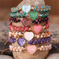 Boho Bling Heart Charm Jasper Beaded Braided Bracelets Natural Stone Yoga Friendship Lover Gift Jewelry Wholesale Dropshipping