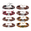 Handmade Tree of Life Flower Lucky Clover Lotus Fleur De Lis Genuine Daisy Charm Genuine Leather Wrap Bracelet