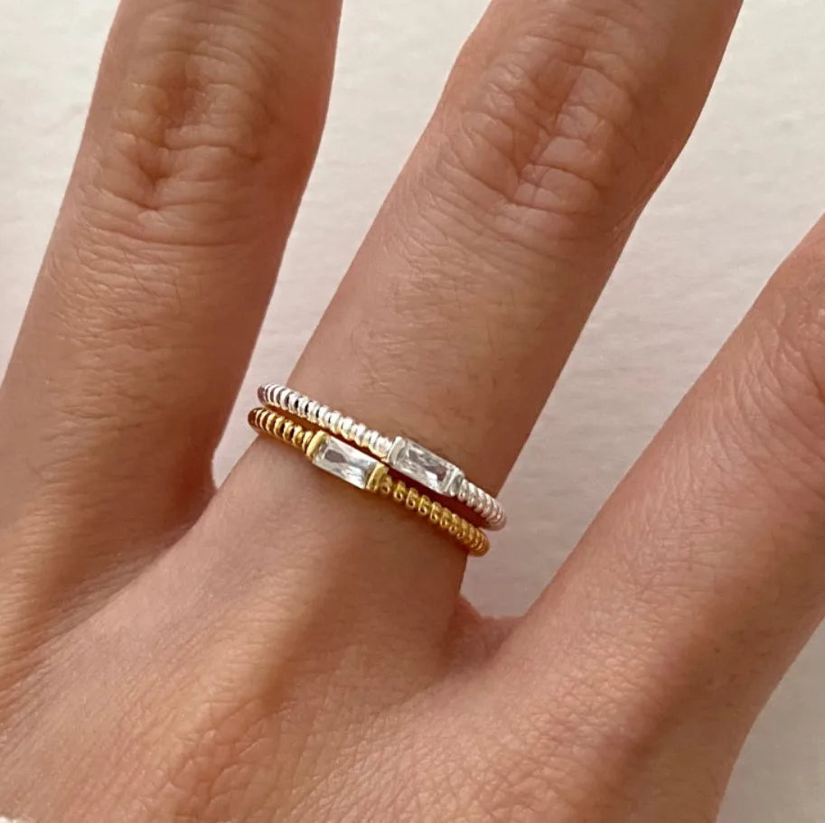 Dainty Solitaire Rectangle Band Ring 925 Sterling Silver Cubic Zirconia Rectangle Shape Band Ring for Women