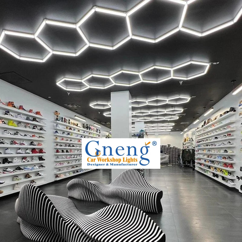 Factory Hot Sale Hexagon Motorcycle Led Light Shop Car Showroom Gym Barber Supermarket Lights