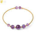 CSJA Wholesale Antique Gold Color Wire Bangle Natural Crystal Bead Fashion Cuff Bracelet for Girl Women G564