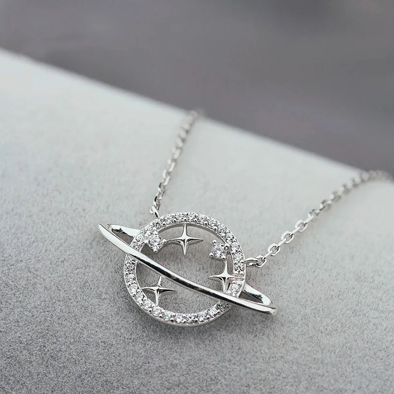 Gold Jewelry New Retro Saturn Necklace Luxury Crystal Choker Necklace for Women Wedding Jewelry Girls Birthday Gift Wholesale