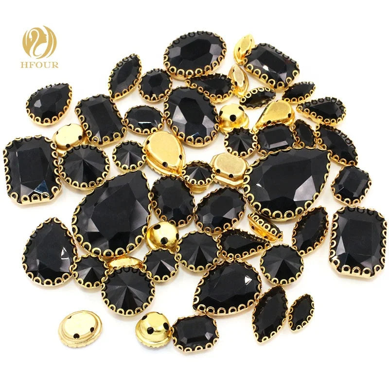 Hot Sale Black Sewn Glass Rhinestones Mixed Shape 3D Lace Claw Loose Rhinestones for Decoration Sew-On Technics
