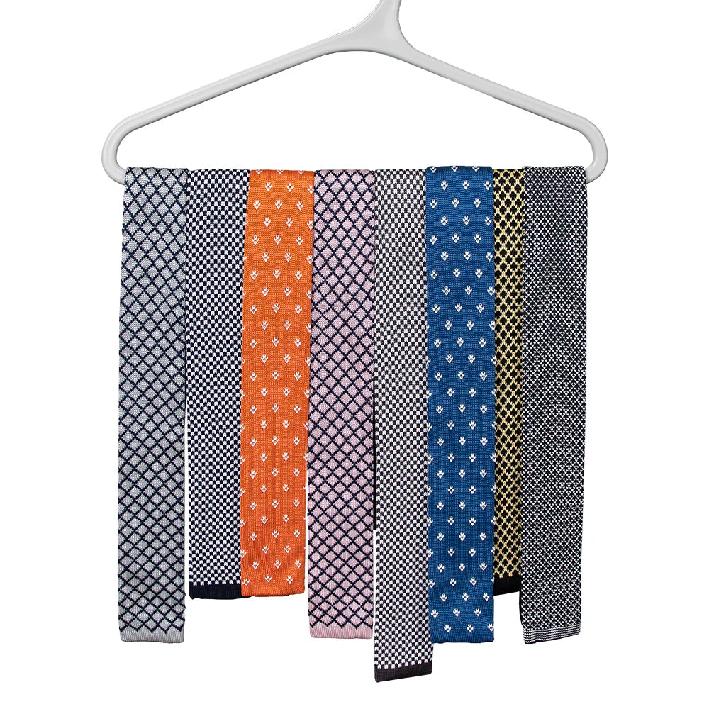 Men's Plaid Necktie With Small Flower Pattern Polyester Knit Ties Set