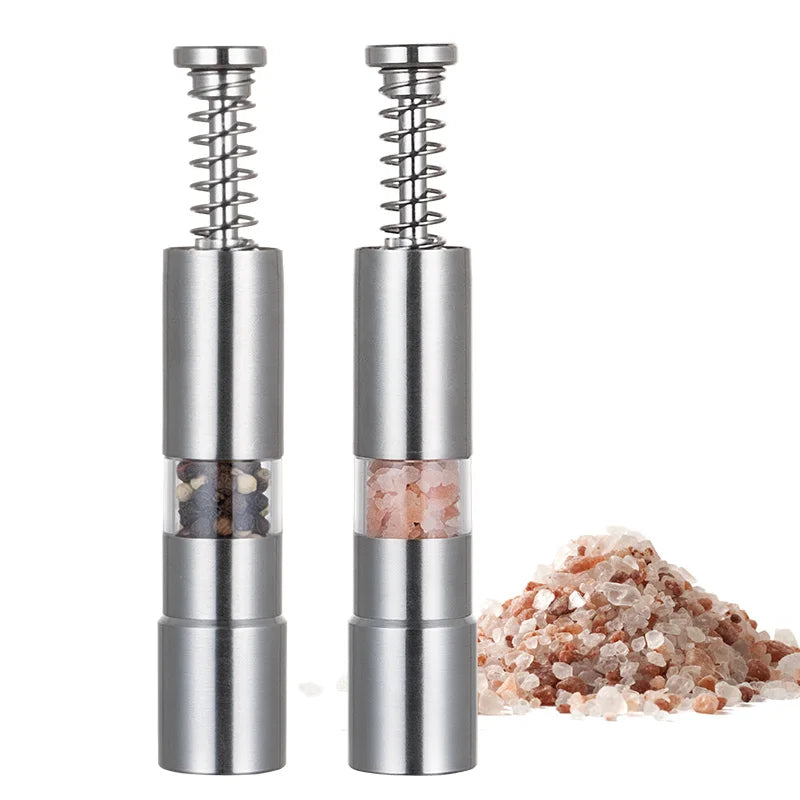 Low MOQ Push Press Stainless Steel Himalayan Salt Black Pepper Mill Manual Spice Seasoning Grinder For Kitchen Camping