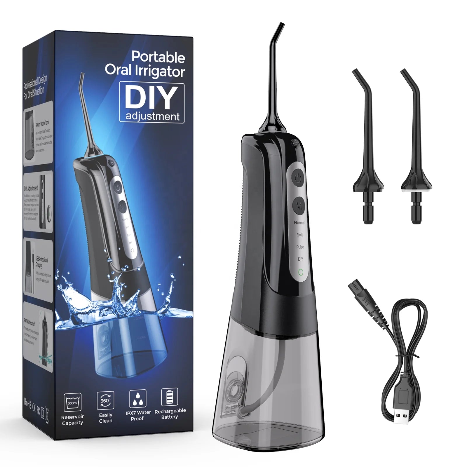 FOMIS Electric Portable Cordless Water Flosser with IPX7 Waterproof Rechargeable 4 Working Modes for Teeth & Brace Cleaning