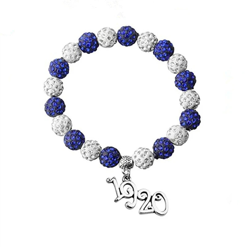 Blue White Plastic Zircon Beads Handmade Elastic Charm Bracelet ZETA PHI BETA Sorority Boho Trendy Women China