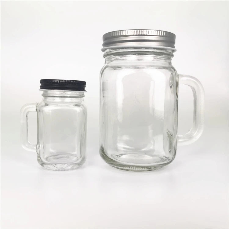 2022 Mason Jars With Handles 50ml 120ml 250ml Glass Mason Jars Mason Glass Drinking Jars With Lid Handle MegaBDM
