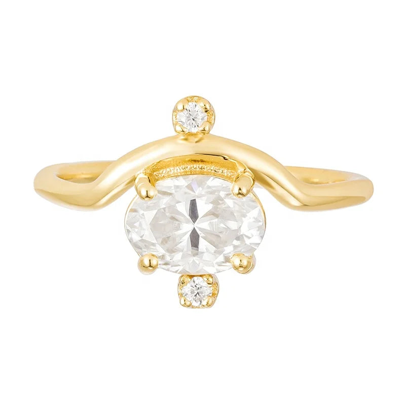 Gemnel Luxury Jewelry 925 Silver Gold Vermeil 0.5 Micron 18 Carat Moissanite Band Ring