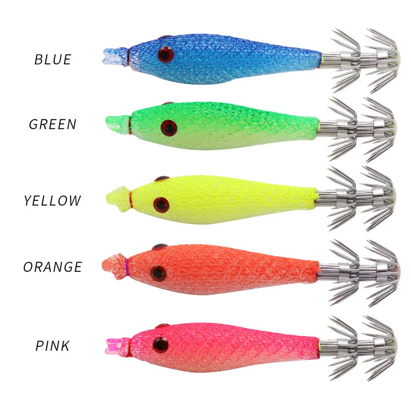 Luminous Soft Squid Lure with Double Umbrella Hook 5cm 7cm 9cm Jig Fishing Saltwater Bait Artificial Octopus Cuttlefish Jigging