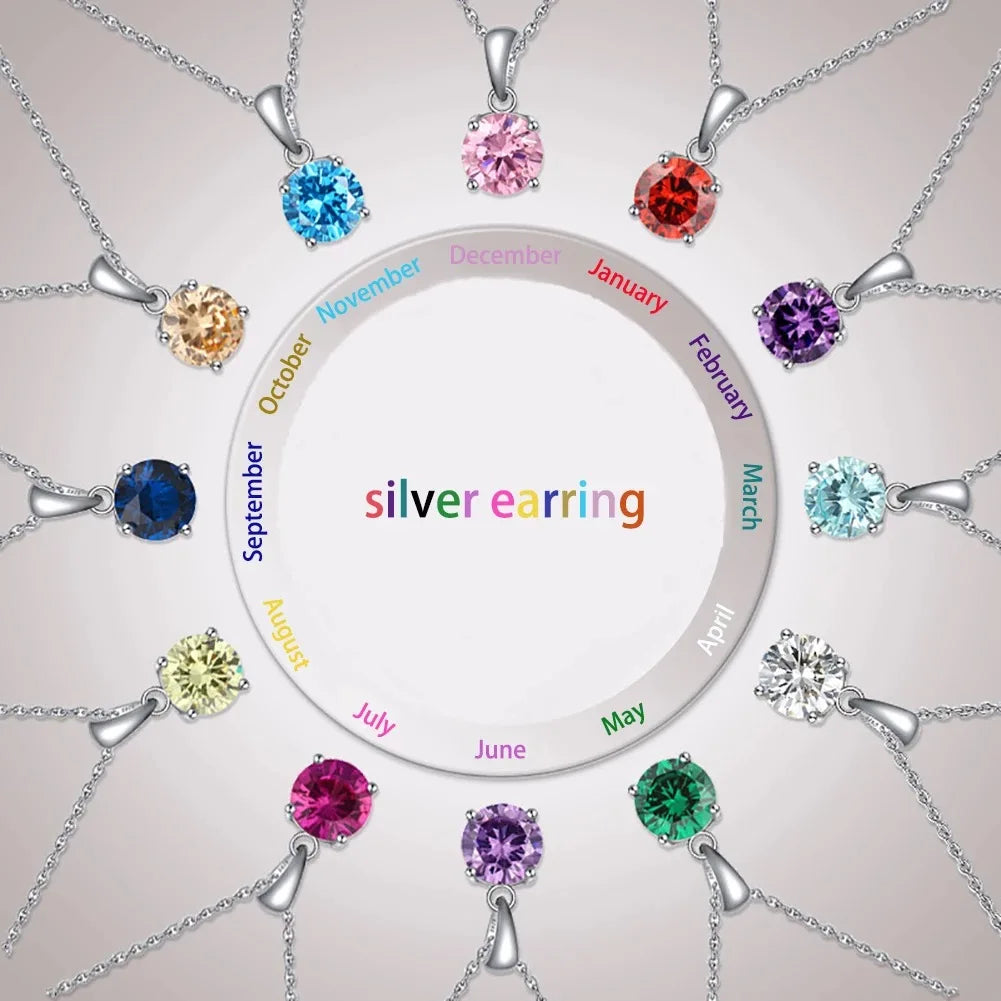 Hot Sale 925 Sterling Silver 12 Month Birthstone Single Zircon Pendant Necklace for Women Jewelry