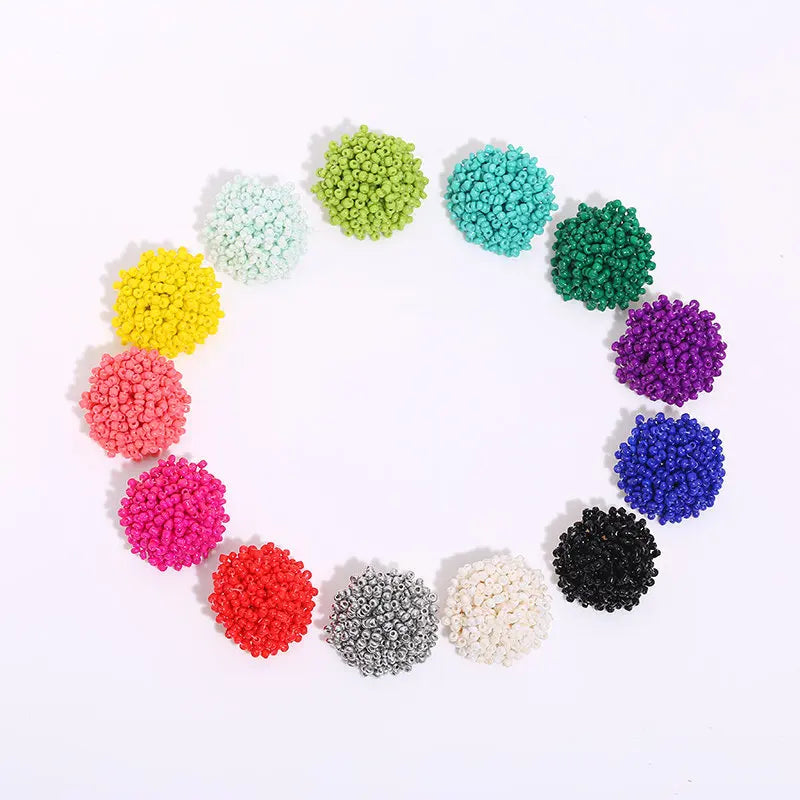 Custom Made Pink Cluster Seed Bead Dome Earring Connectors Fashion Wholesale Rice Seed Bead Stud Drop Earrings