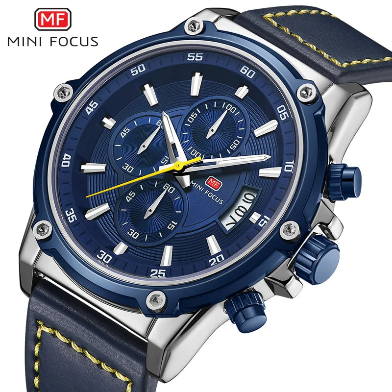 Mini Focus MF0175G Classy Men Quartz Wristwatch Analog Chronograph Water Resistant Fashion Leather Private Label Watches Men