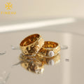 Non Tarnish Women Jewelry Stainless Steel Hammered Tinfoil Irregular Dot Gold Plated Pearl Ring