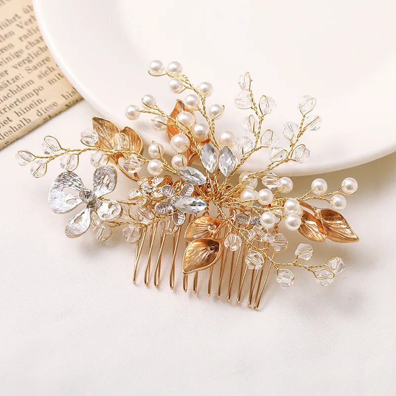 Silver Color Pearl Crystal Wedding Hair Combs Hair Accessories for Bridal Flower Headpiece Women Bride Hair Ornaments Jewelry