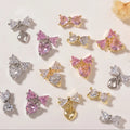 Gorgeous Golden Bow Tie Pendant Zircon Diamond Nail Art Jewelry Charm 3D Nail Rhinestones Charms