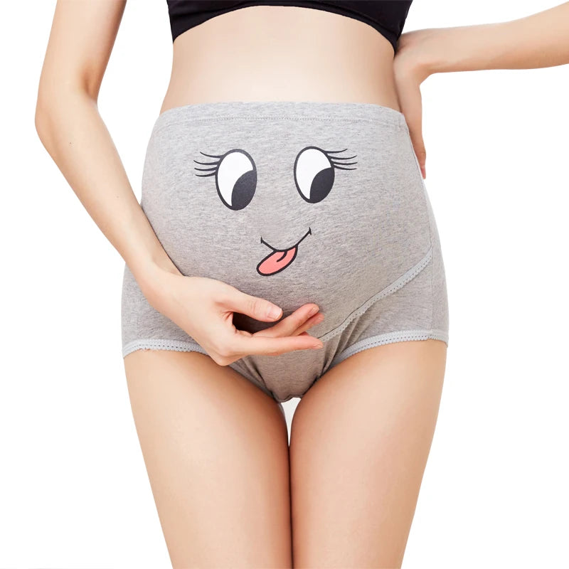 Maternity Underwear Large Size Breathable High Waist Support Abdomen Adjustable Cute Cartoon Expression Pants Pregnancy Seamless