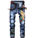 Fashion Streetwear Skinny Ripped Damage Trousers Scratch Distressed Denim Designer Clothing Men's Embroidered Jean