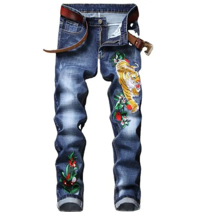 Fashion Streetwear Skinny Ripped Damage Trousers Scratch Distressed Denim Designer Clothing Men's Embroidered Jean