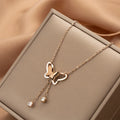 Fashion Butterfly Necklaces Titanium Stainless Steel Rose Gold Plated Butterfly Pendant Necklaces Jewelry for Women Girls