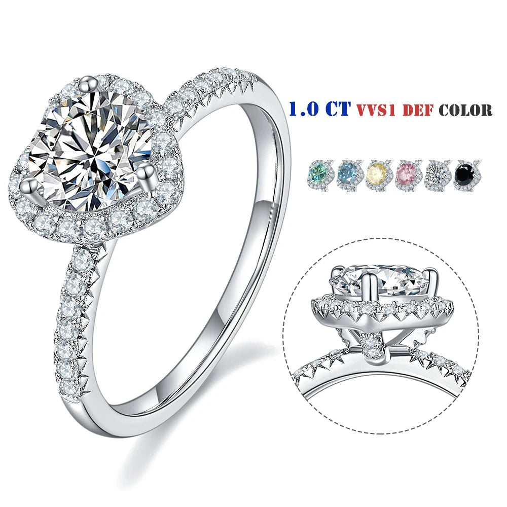 Abiding Jewelry Factory Custom 925 Sterling Silver Ring Wholesale 1CT Heart Shape Moissanite Ring Jewellery