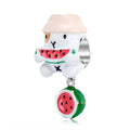 Guinea Pig Eating Watermelon Charm Bead Authentic 925 Sterling Silver Enamel Jewelry for Women Bracelet Fine Jewelry Making