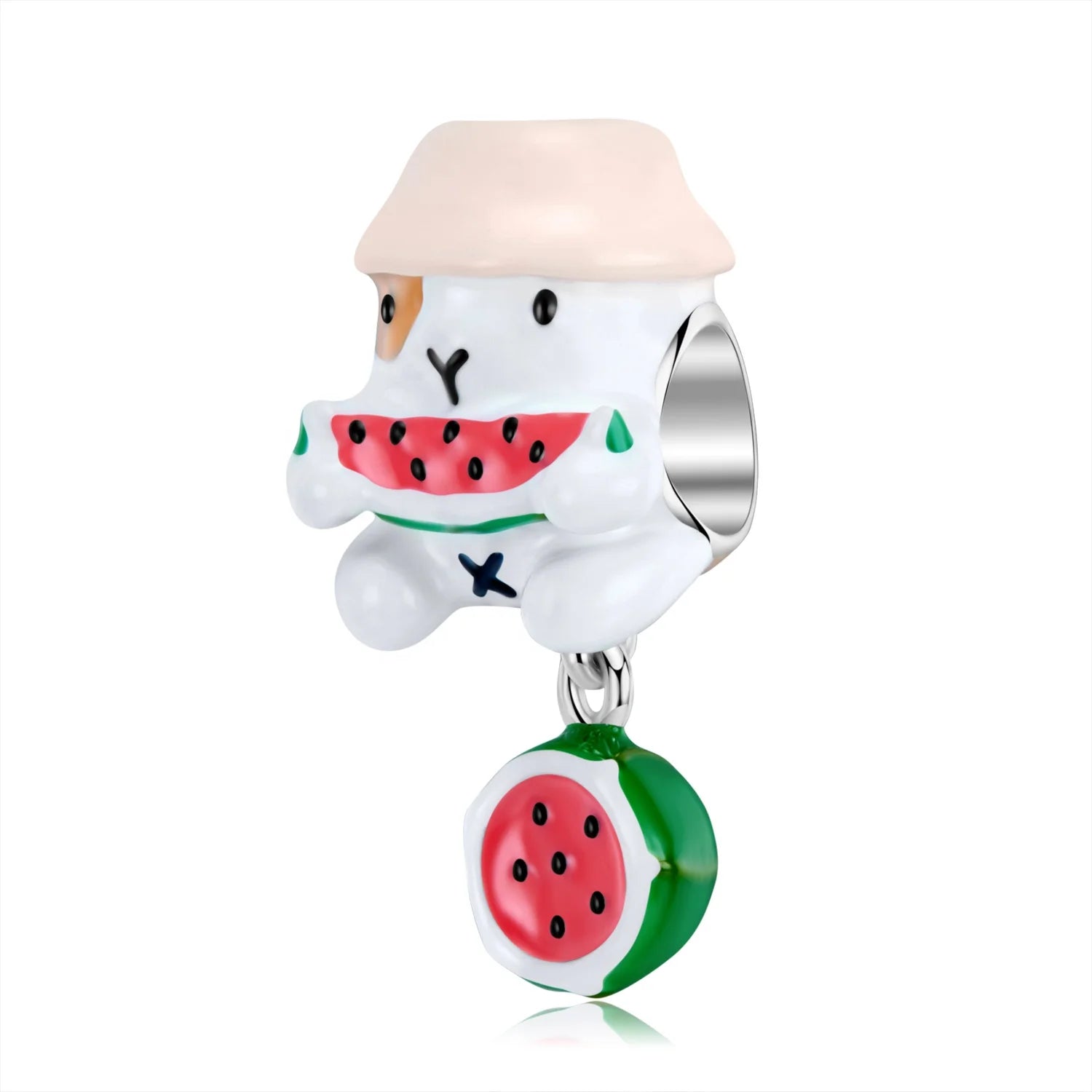 Guinea Pig Eating Watermelon Charm Bead Authentic 925 Sterling Silver Enamel Jewelry for Women Bracelet Fine Jewelry Making