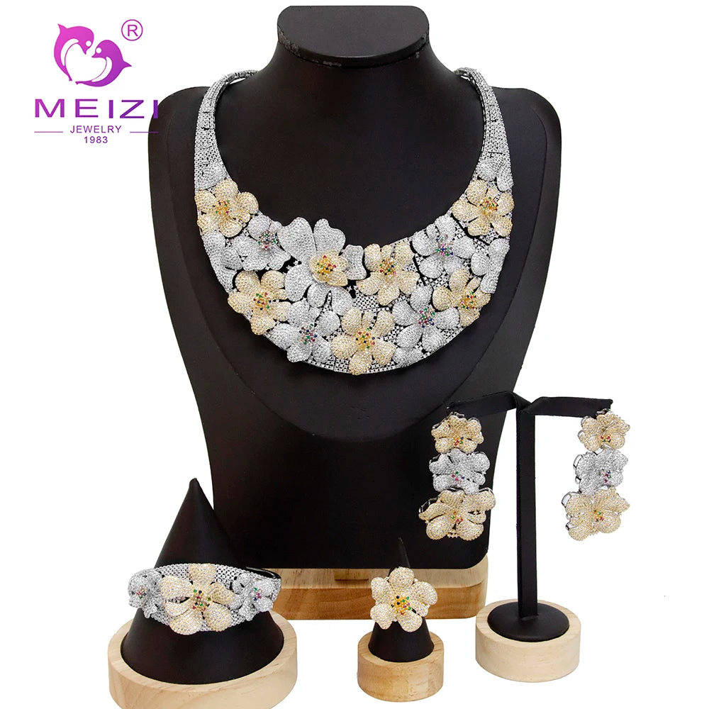 MEIZI Luxury Women's Cubic Zirconia Jewelry Set White Gold Color Wedding & Party Engagement Set Perfect Gift Choice