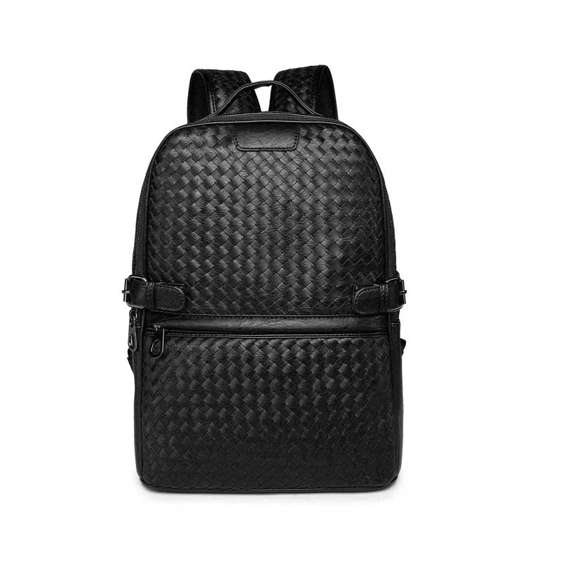 New Fashion Custom Logo Waterproof PU Leather Zipper Closure Travel Bag Handmade Weave Grain School Backpack