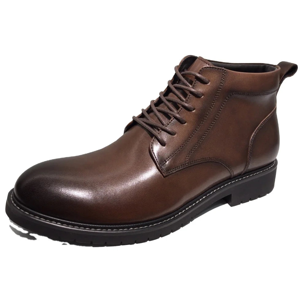 Hot Selling Men's Mid-top Brogue Lace-up Thick Heel Men Boots Ankle Thick Heel Boots for Men