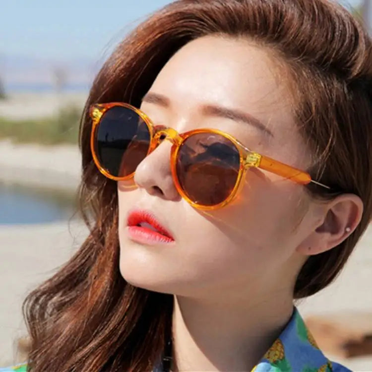 Lucky Personalized Fashionable Shades Women Round Glasses Orange Frame Sunglasses
