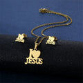 Fashion Heart I Love You Pendant Necklace Stainless Steel Stud Necklace Jewelry Set Jewelry Set Jewelry Set