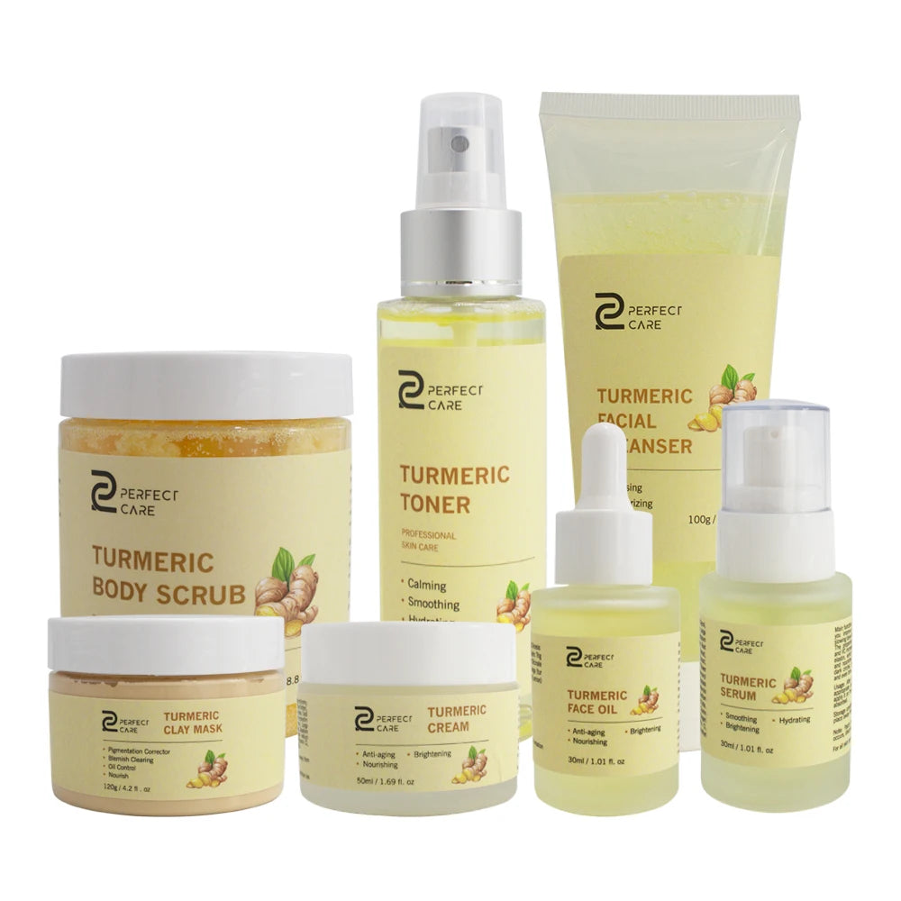 Best Selling Facial Acne Serum Oil Skincare Cream Private Label Organic Vegan Face Care Whitening Turmeric Skin Care Set
