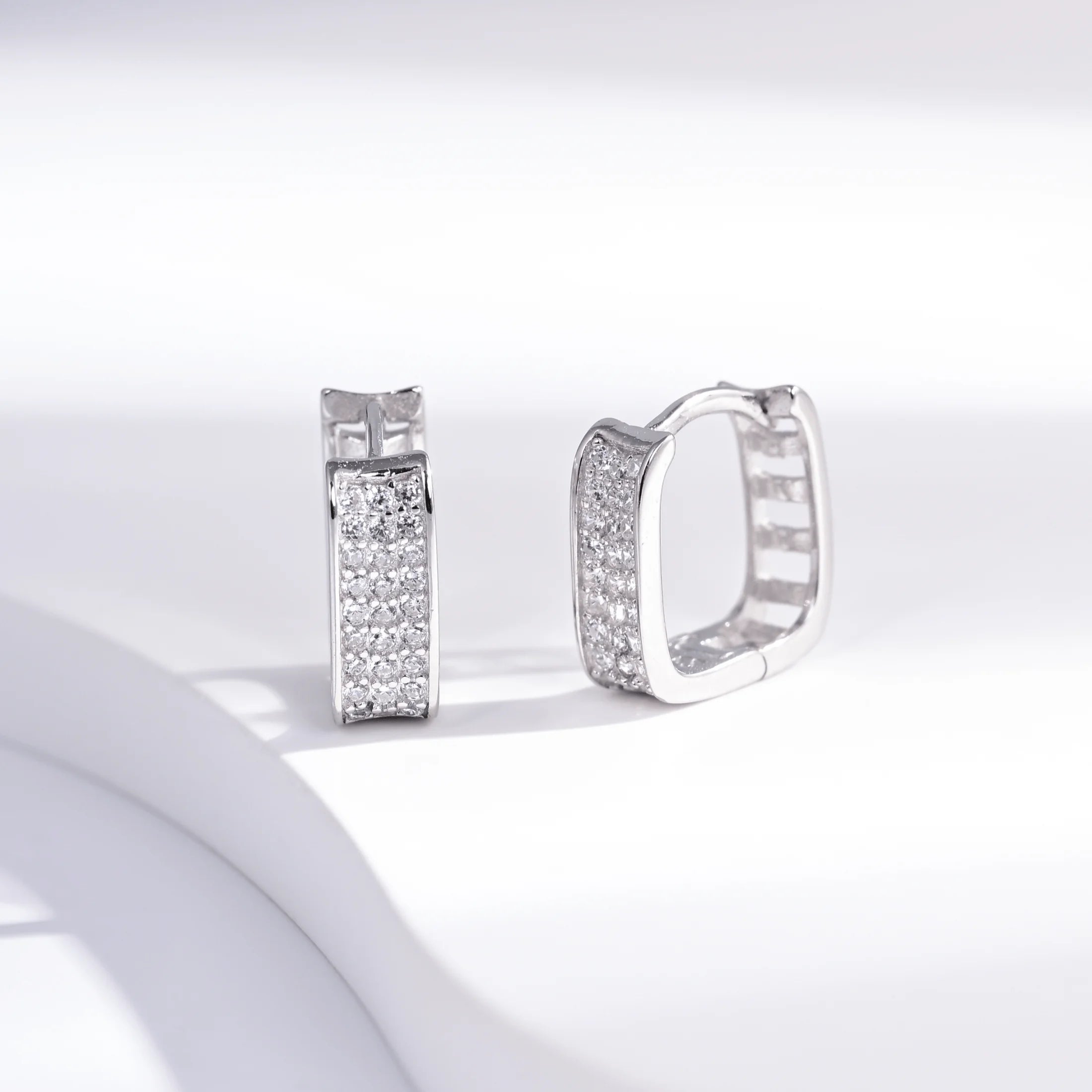 Wholesale Earrings Jewelry Rhodium Plated Cubic Zirconia Square Huggie 925 Sterling Silver Fine Jewelry Earrings
