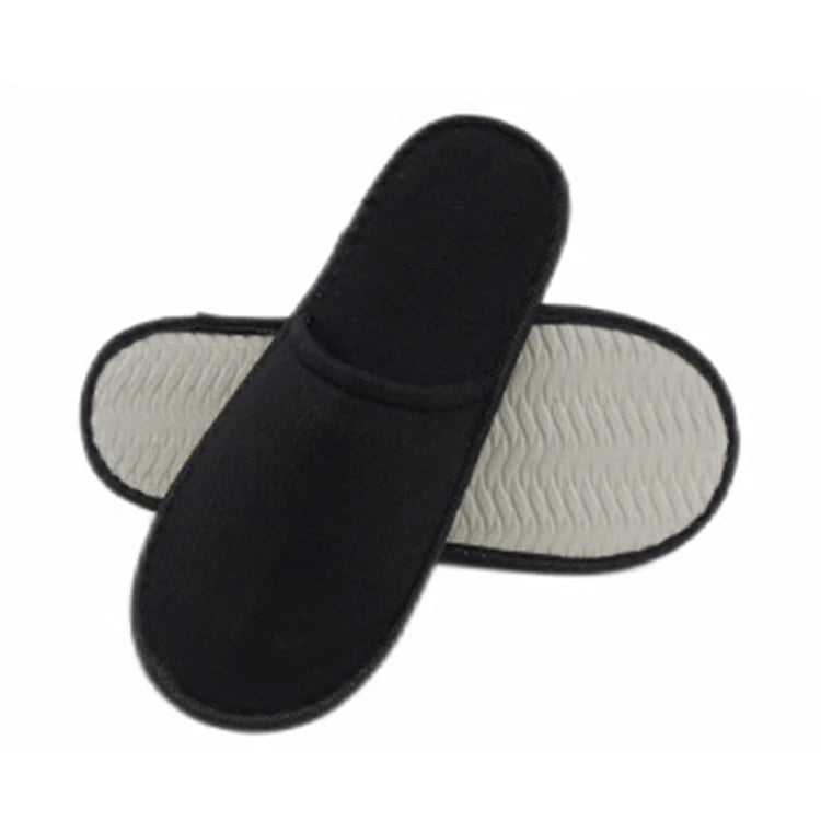 Stock Black Travel Spa Custom logo One Time Use Napped Fabric Hotel slippers Spa Slippers