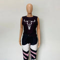 Wholesale Western Cowgirl Woman Casual Bull Head Printed Black Sleeveless Shirts Tank Tops 2023 Summer